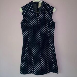 VTG A Line Dress S Blue w White Polka Dot